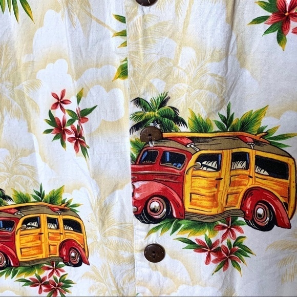 Hilo Hattie Hawaiian Shirt Woodie Car & Palm Tree Print – Size Large - Picture 6 of 9